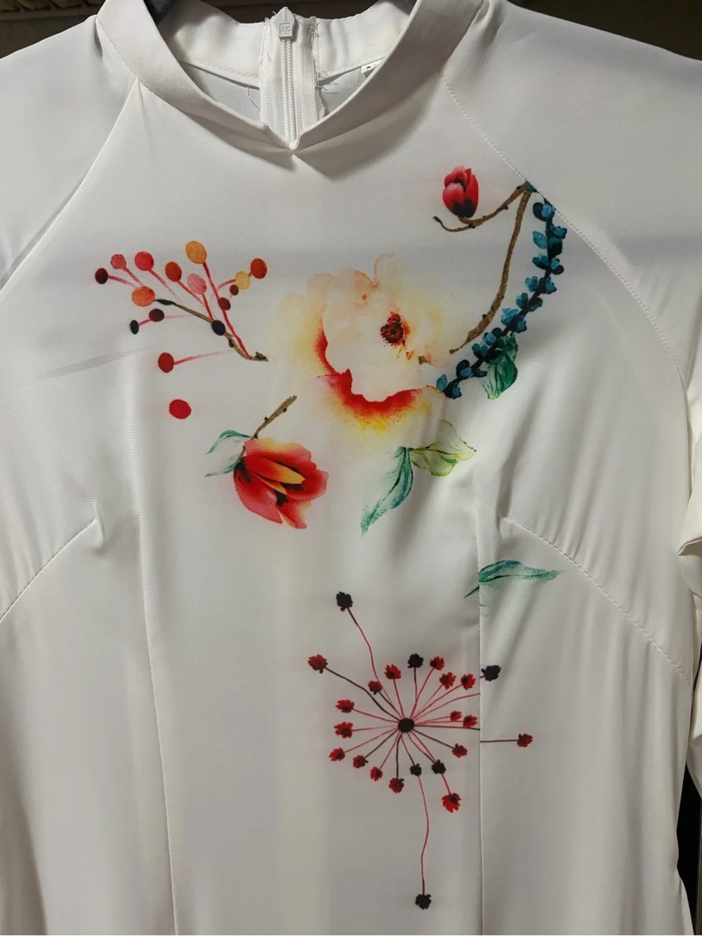 Elegant White Floral Long-Sleeve Dress, new year. Photograph, Ao Dai.
